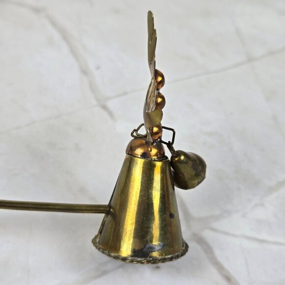 Vintage Brass & Copper Candle Snuffer Holly Leaves & Berries with Bell Christmas - Picture 4 of 11